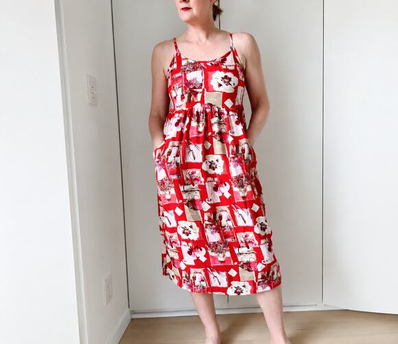 Vintage Dresses & Skirts - Vintage 90s Floral Dress Red White Size Small Pockets Cottage/gardencore